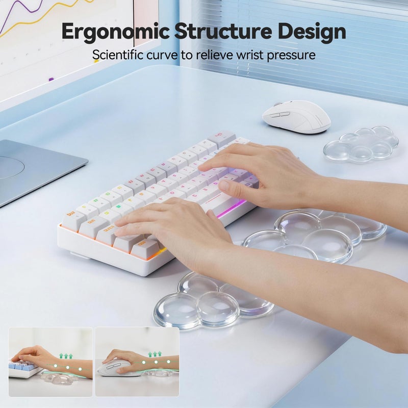 TECKNET Gel Cloud Wrist Rest Set, Cloud Wrist Rest with Non-Slip Base, Clear Wrist Pad for Keyboard with Mouse Wrist Rest for Computer Laptop Office Gaming and Pain Relief, Transparent - Image 3