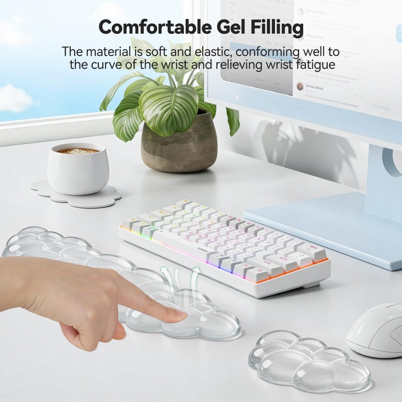 TECKNET Gel Cloud Wrist Rest Set, Cloud Wrist Rest with Non-Slip Base, Clear Wrist Pad for Keyboard with Mouse Wrist Rest for Computer Laptop Office Gaming and Pain Relief, Transparent - Image 5