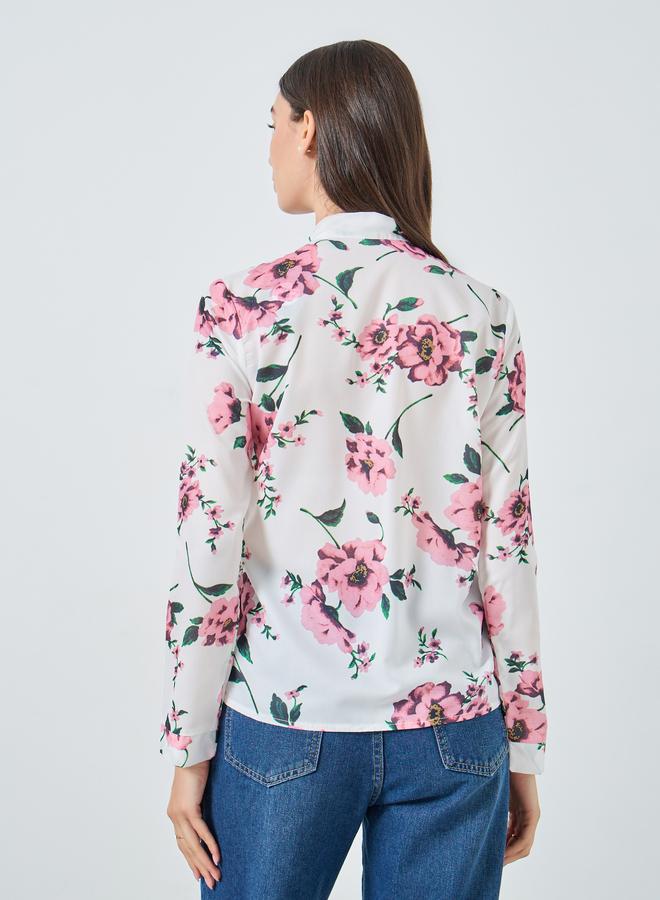 تايك تو بلوزة بطباعة زهور وتفاصيل فيونكة عند الرقبة - Image 4