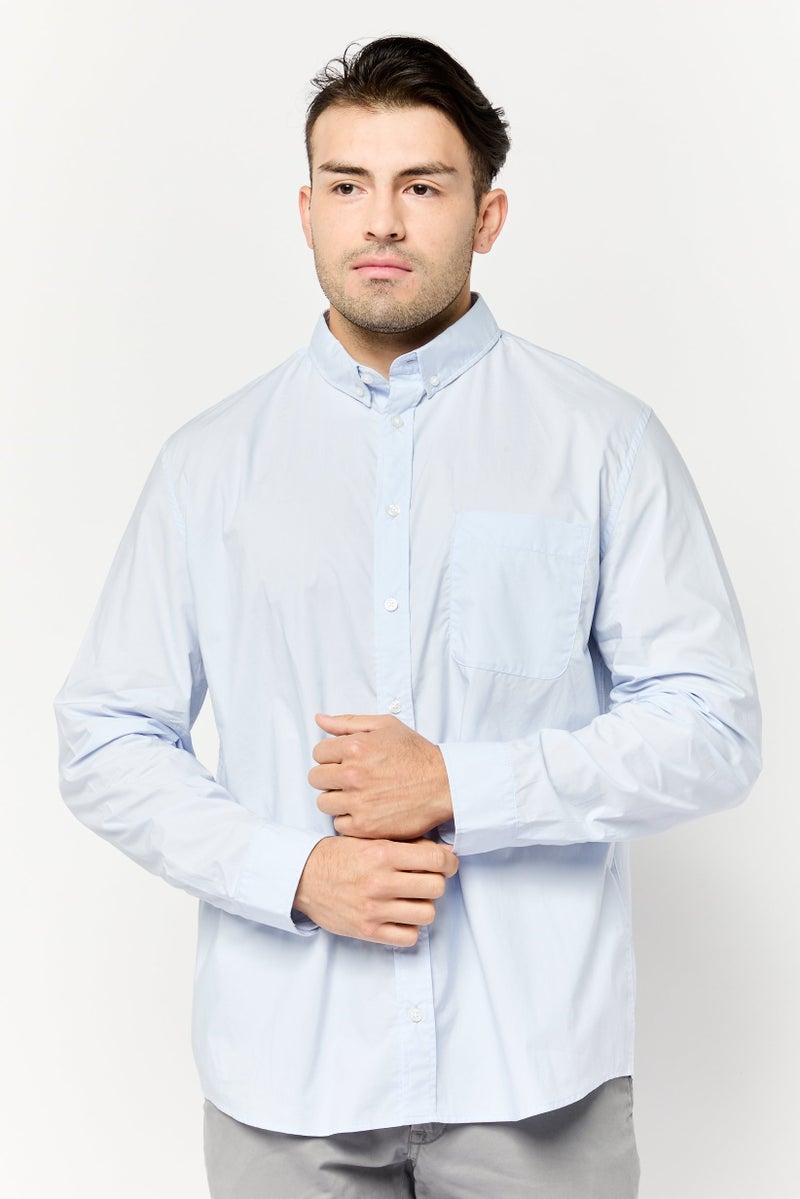 Celio Men Regular Fit Solid Long Sleeves Casual Shirt, Light Blue  - Image 1