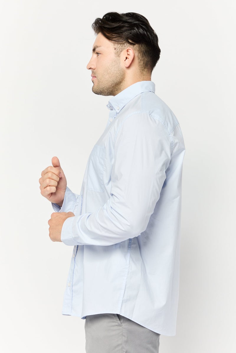Celio Men Regular Fit Solid Long Sleeves Casual Shirt, Light Blue  - Image 3