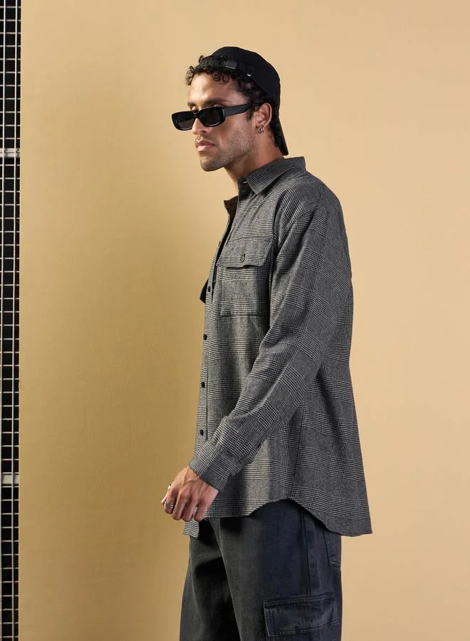 Mascln Sassafras Mascln Sassafras Glen Check Flap Pocket Detail Oversized Shirt