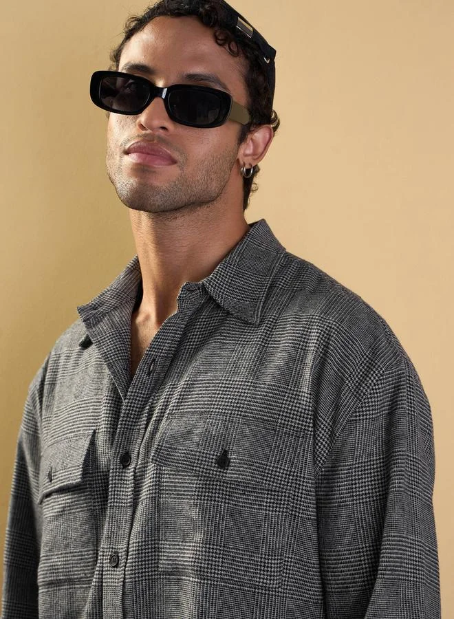 Mascln Sassafras Mascln Sassafras Glen Check Flap Pocket Detail Oversized Shirt