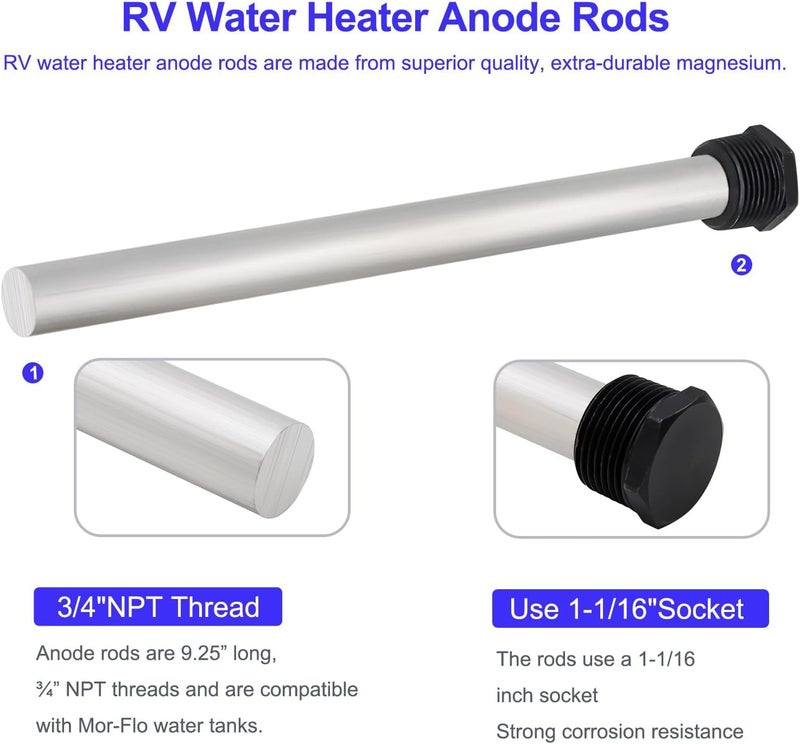2PCS RV Water Heater Anode Rods, Extend Water Heater Life, and Time, Easy Installation - Image 2
