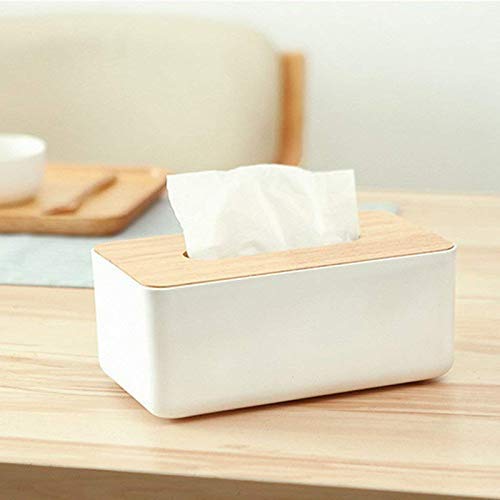 Mishrit Rectangular Shape Wooden Cover Plastic Tissue Box Holder Paper Napkin Holder Case Tissue Holder Dispenser Organizer for Car Dcor Home Room 1 PC - Image 1
