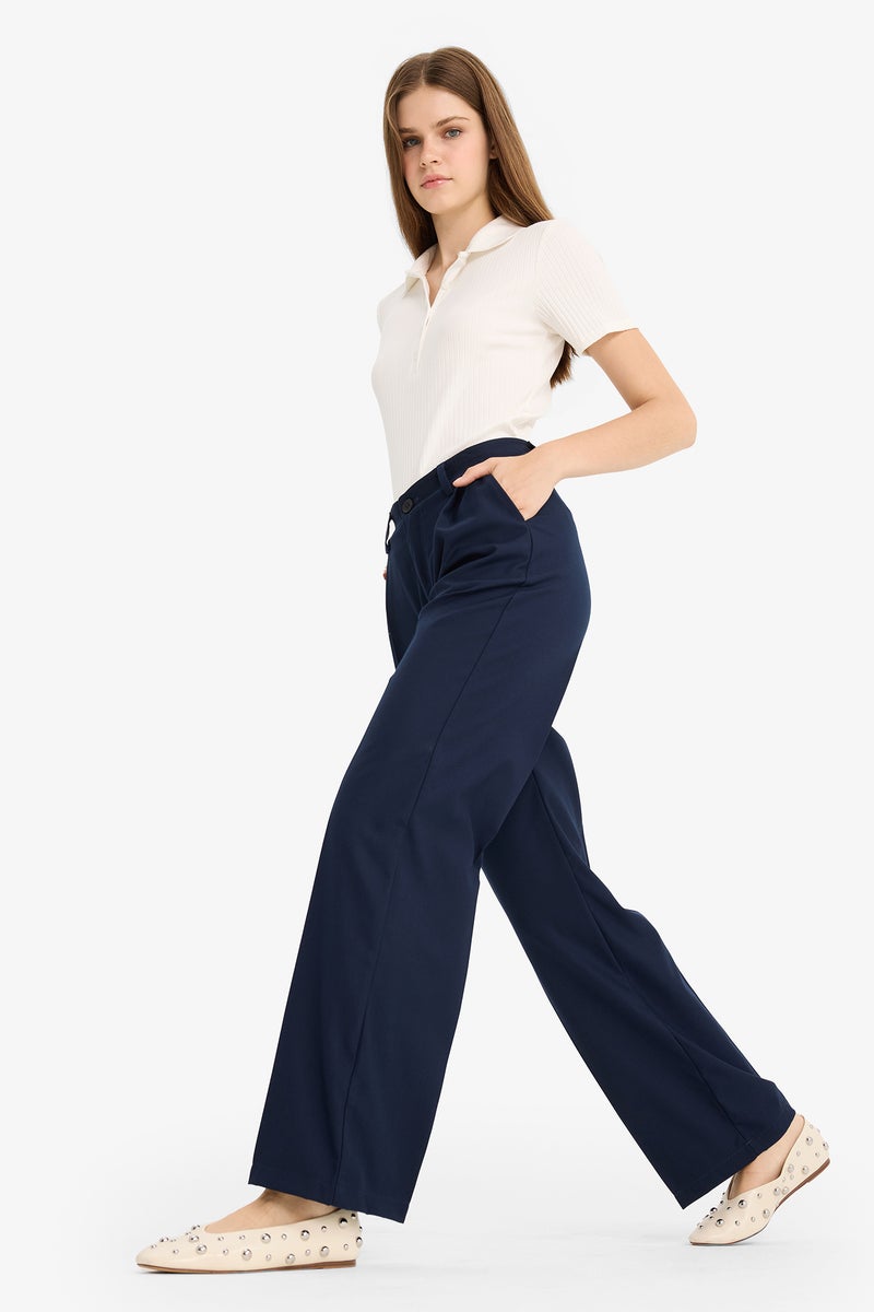 DeFacto Blue Woman Wide Leg Zipper Trousers Casual - Image 4
