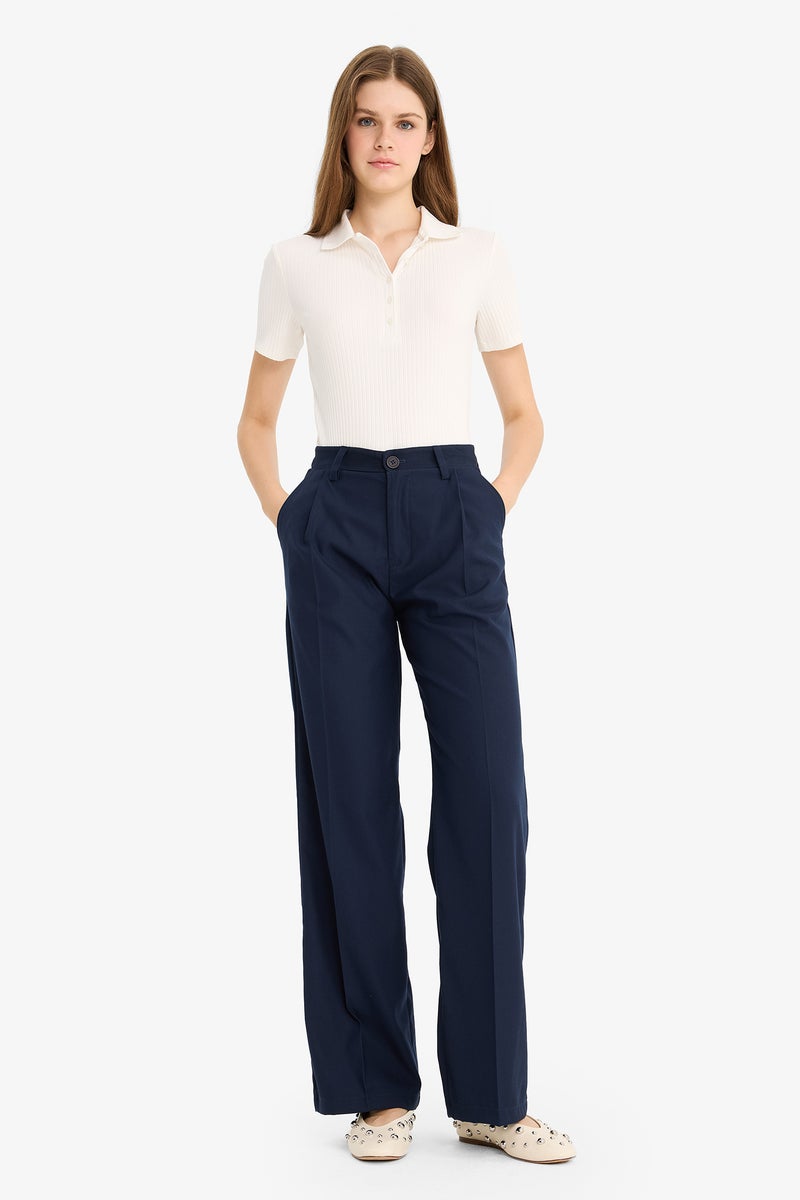 DeFacto Blue Woman Wide Leg Zipper Trousers Casual - Image 1