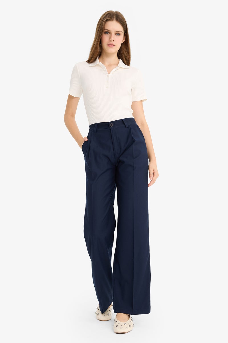 DeFacto Blue Woman Wide Leg Zipper Trousers Casual - Image 2