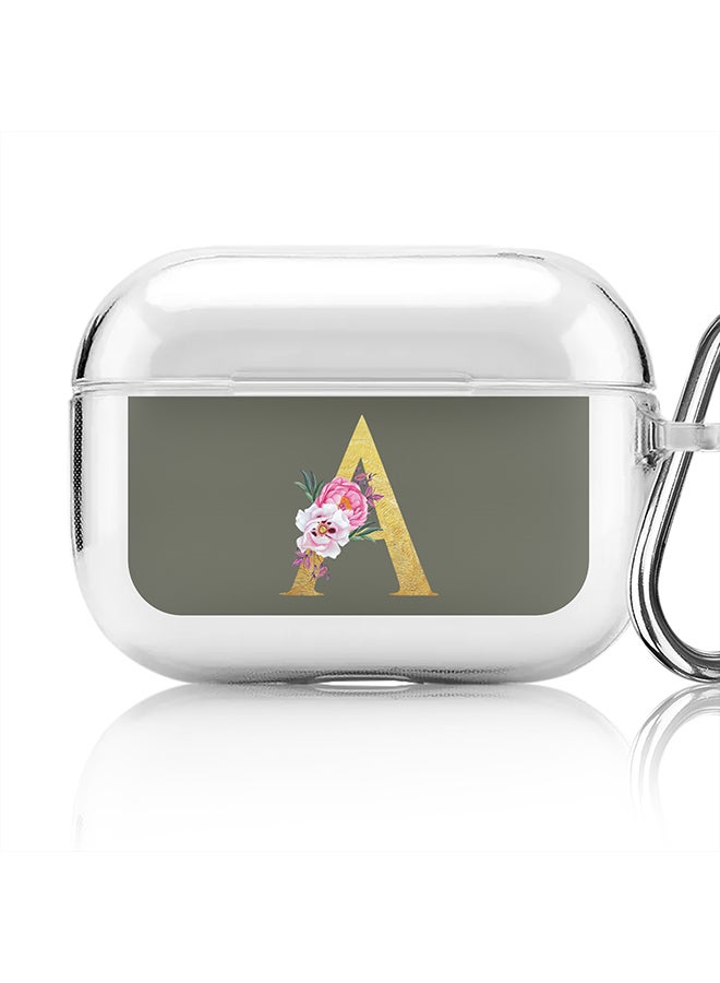 Stylizedd Classic Clear printed Case for Apple Airpods Pro Soft TPU Gel Thin Transparent Flexible Cover - Custom Monogram Initial Letter Floral Pattern Alphabet - A (Olive Green ) - Image 1
