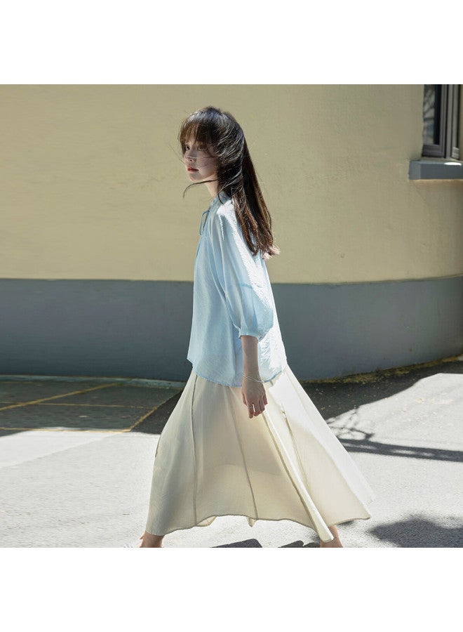 Mt [fresh Avocado] Summer Korean-style Tie-up Collar Loose Lightweight Blouse - Image 5