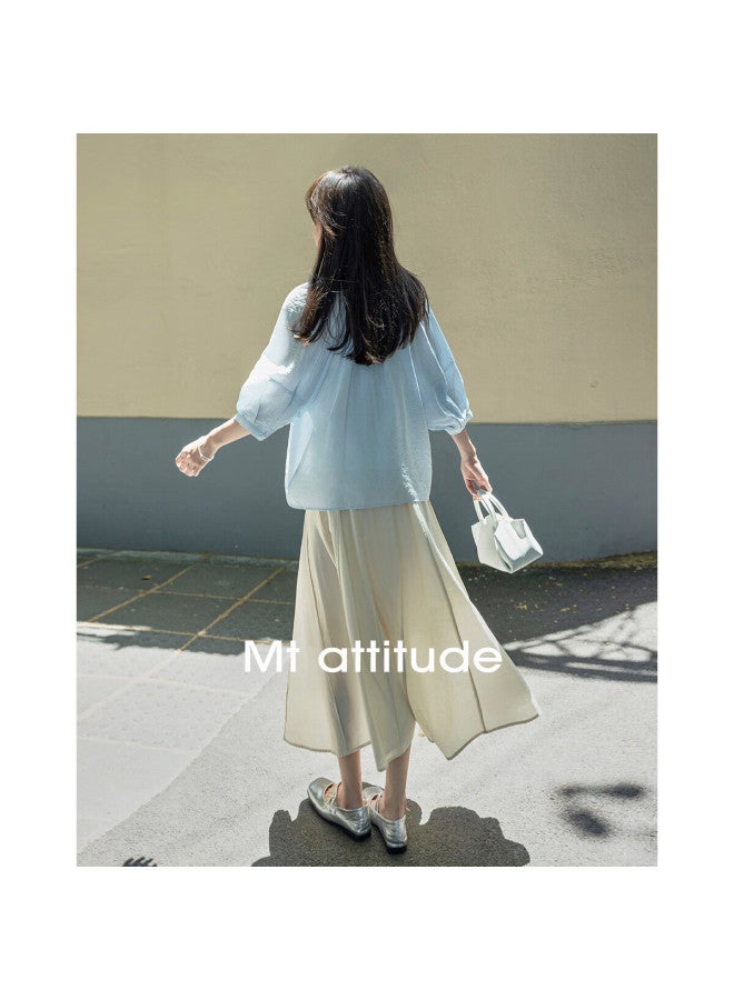 Mt [fresh Avocado] Summer Korean-style Tie-up Collar Loose Lightweight Blouse - Image 1