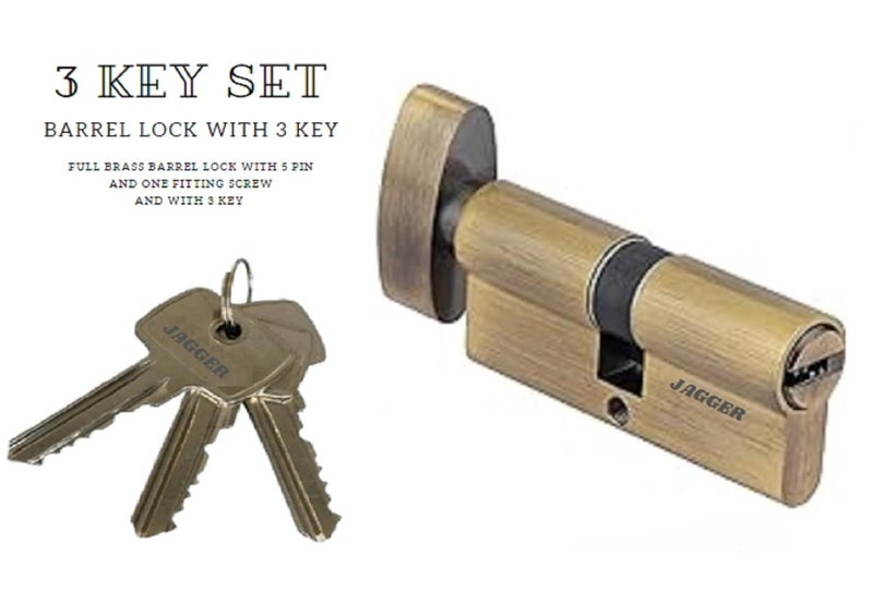 JAGGER قفل أسطوانة JAG344 70 مم | مفتاح من جانب ومقبض من جانب آخر | استبدال أسطوانة قفل مورتيس كامل الحجم للأبواب | للأبواب المنزلية والفندقية (نحاس [70 مم]، قفل مورتيس) - Image 2