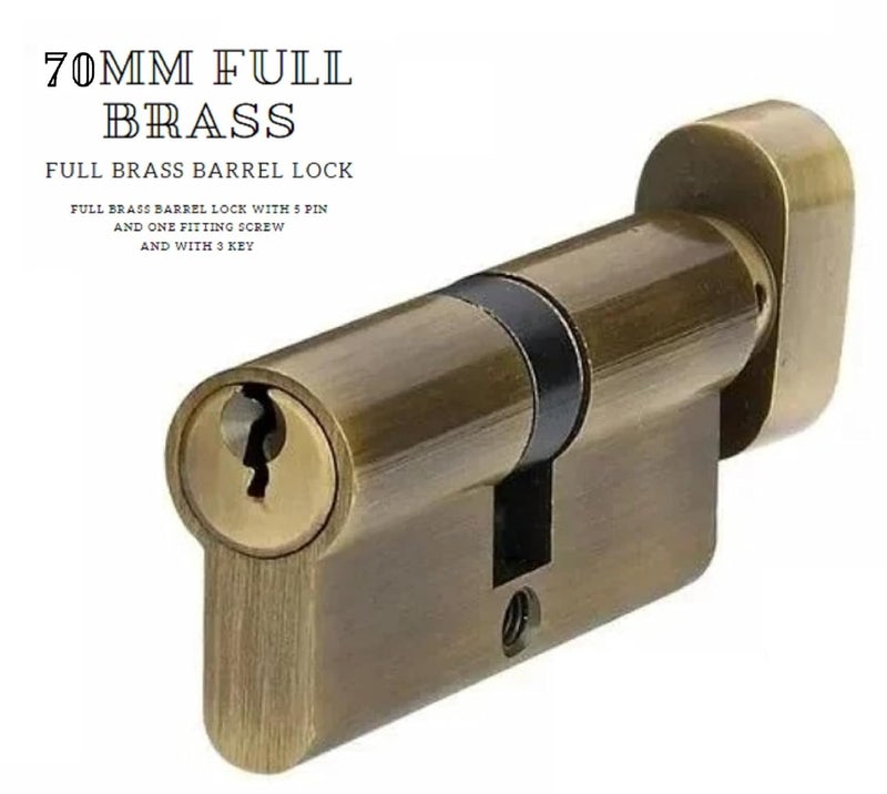 JAGGER قفل أسطوانة JAG344 70 مم | مفتاح من جانب ومقبض من جانب آخر | استبدال أسطوانة قفل مورتيس كامل الحجم للأبواب | للأبواب المنزلية والفندقية (نحاس [70 مم]، قفل مورتيس) - Image 3