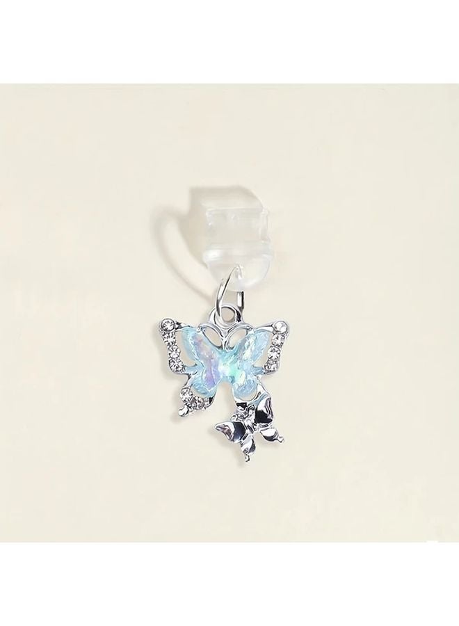 Blue Cartoon Diamond Butterfly Dust Plug for Type C Charging Port - Image 1