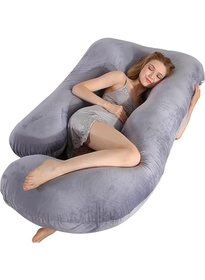 هوكور وسائد حمل على شكل حرف U من بلورفوكس، مصنوعة من رغوة الذاكرة بطول 180 سم، وسادة حمل لكامل الجسم مع غطاء قابل للازالة، وسائد للجسم للبالغين، وسادة امومة ضرورية للحمل - Image 1