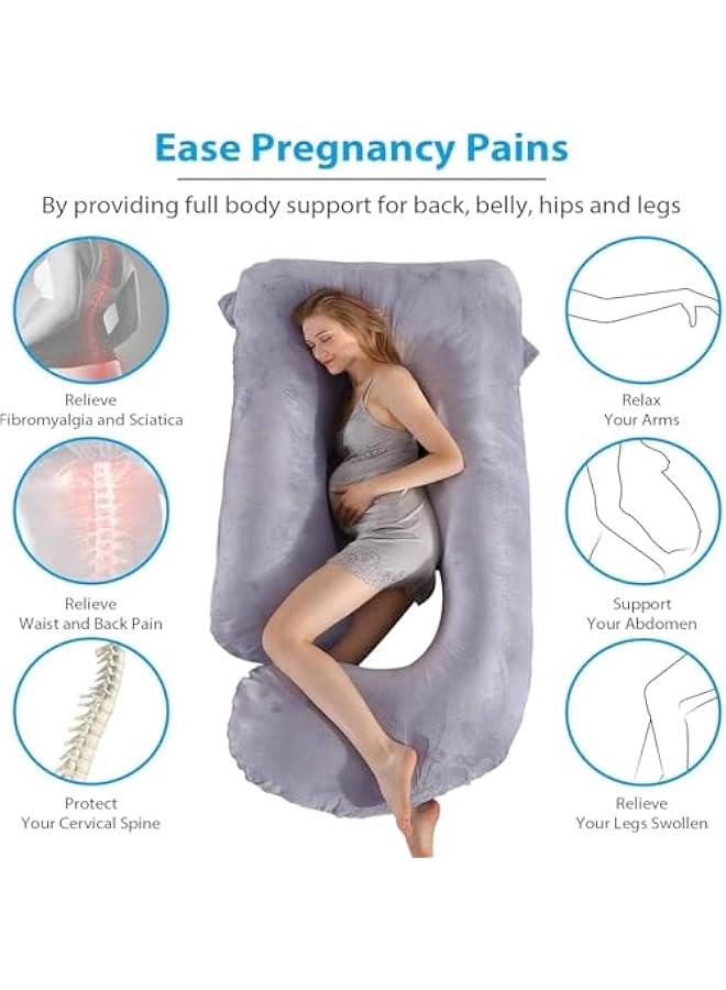 هوكور وسائد حمل على شكل حرف U من بلورفوكس، مصنوعة من رغوة الذاكرة بطول 180 سم، وسادة حمل لكامل الجسم مع غطاء قابل للازالة، وسائد للجسم للبالغين، وسادة امومة ضرورية للحمل - Image 2