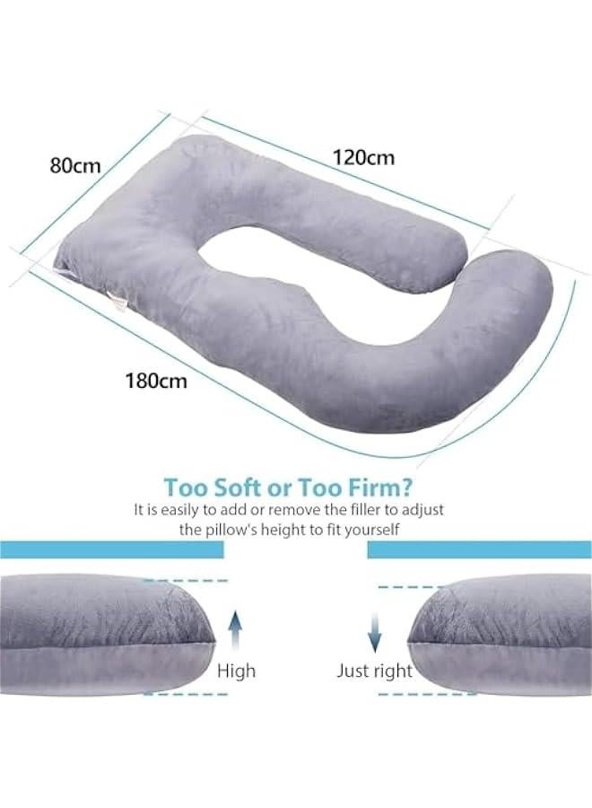هوكور وسائد حمل على شكل حرف U من بلورفوكس، مصنوعة من رغوة الذاكرة بطول 180 سم، وسادة حمل لكامل الجسم مع غطاء قابل للازالة، وسائد للجسم للبالغين، وسادة امومة ضرورية للحمل - Image 3