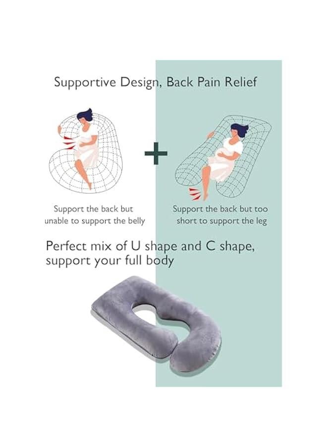 هوكور وسائد حمل على شكل حرف U من بلورفوكس، مصنوعة من رغوة الذاكرة بطول 180 سم، وسادة حمل لكامل الجسم مع غطاء قابل للازالة، وسائد للجسم للبالغين، وسادة امومة ضرورية للحمل - Image 5