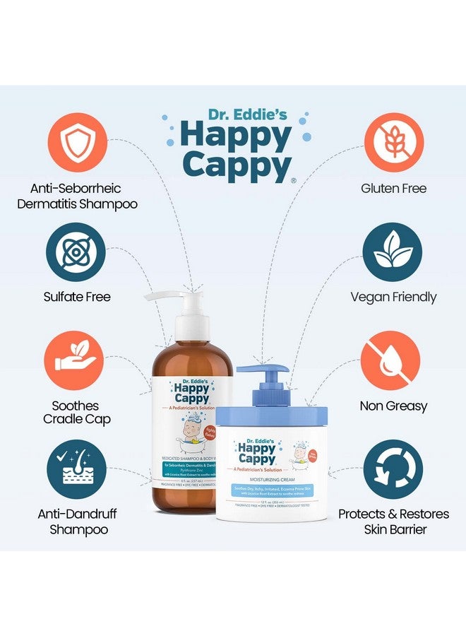 Happy Cappy Happy Cappy Medicated Shampoo and Body Wash and Moisturizing Cream Bundle - Baby Dandruff Shampoo, Eczema Lotion for Kids, Helps Cradle Cap and Seborrheic Dermatitis, Reduces Redness, Fragrance-Free - Image 1