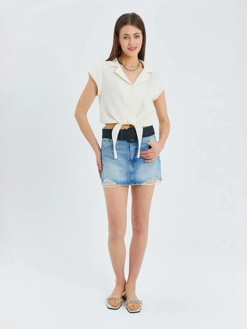 MixRay Mixray Crop Shirt with Bow Detail