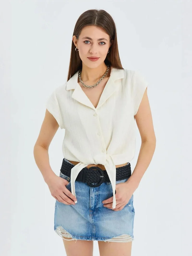 MixRay Mixray Crop Shirt with Bow Detail