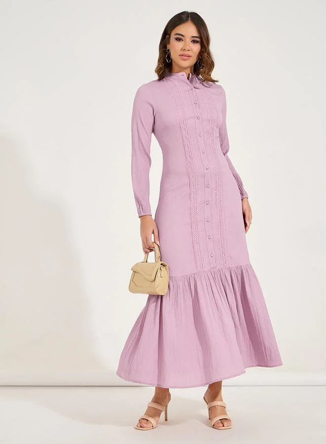 Styli Lace Insert Buttoned Shirt Maxi Dress