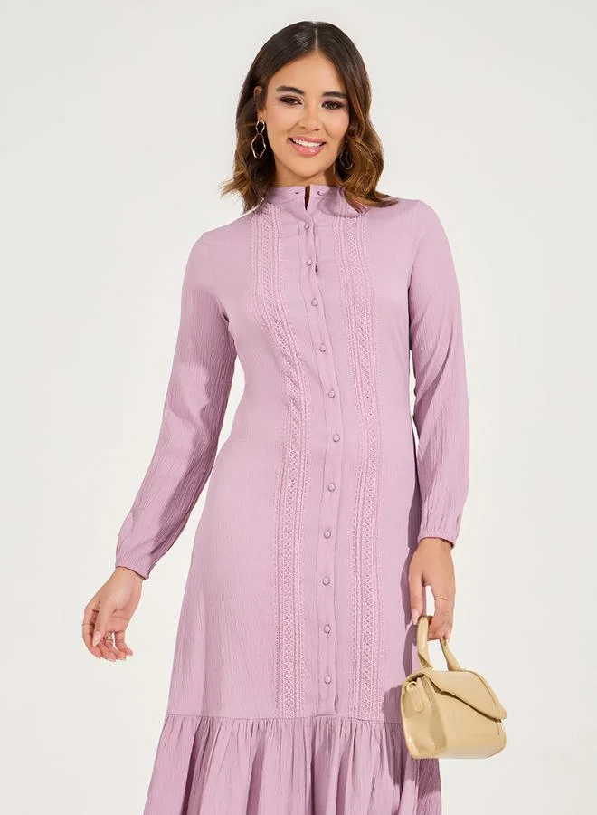 Styli Lace Insert Buttoned Shirt Maxi Dress