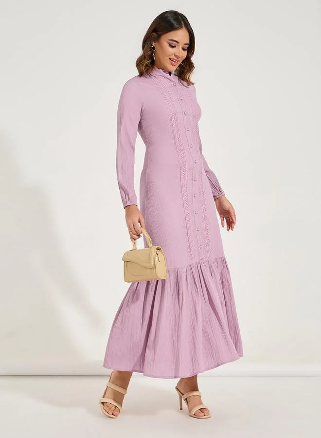 Styli Lace Insert Buttoned Shirt Maxi Dress