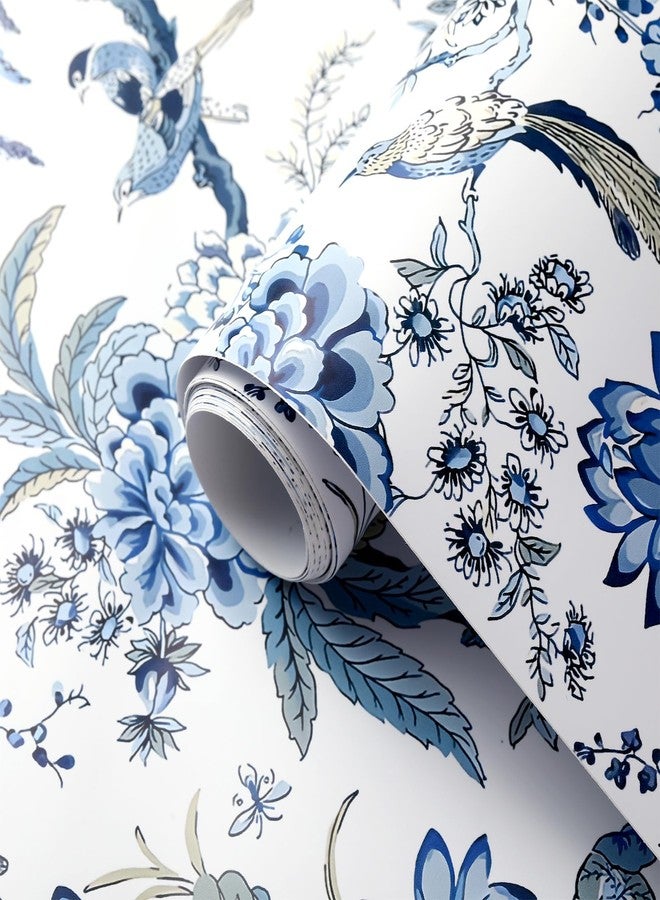 Drydiet Chinoiserie Peel and Stick Wallpaper Blue and White Wallpaper Removable Self Adhesive Floral Wallpaper Vintage Wallpaper Boho Bord Flower Contact Paper for Bedroom Living Room 118.1" x 15.75" - Image 2