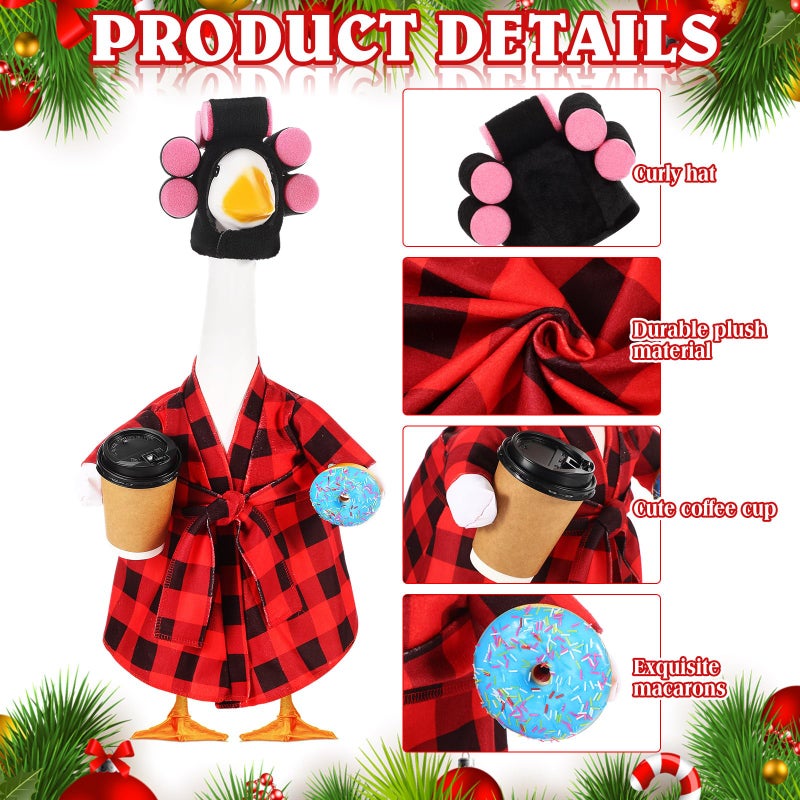 Shyyween Lady Porch Goose Outfit for 23'' Cement Plastic Lawn Goose Statue Clothes Bathrobe Coffee Cup Curlers for Outdoor Garden Yard Patio Decoration(Leopard Print Color) - Image 3