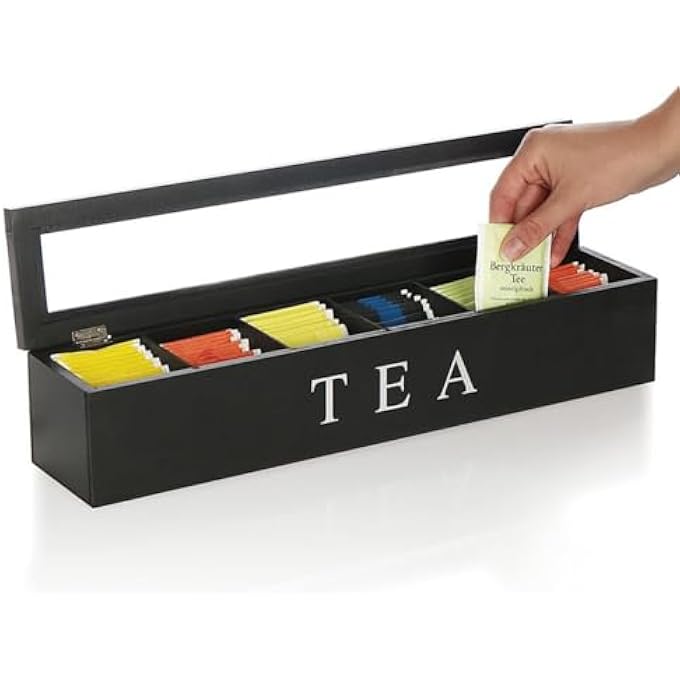 KASTWAVE Tea Bag Organizer 6 Compartment Tea Bag Organizer For Kitchen Pantry Cabinet With 5 Slots For Kitchen Pantry Cabinet Countertop Tea Storage Box Holds Beverage Bags Black - Image 2