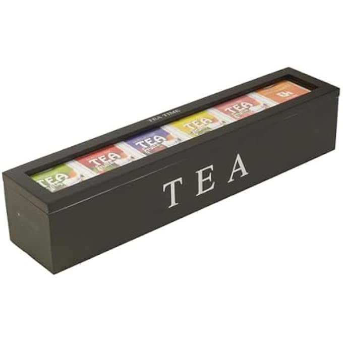 KASTWAVE Tea Bag Organizer 6 Compartment Tea Bag Organizer For Kitchen Pantry Cabinet With 5 Slots For Kitchen Pantry Cabinet Countertop Tea Storage Box Holds Beverage Bags Black - Image 3