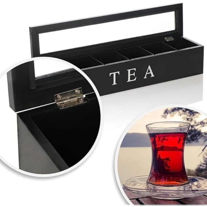 KASTWAVE Tea Bag Organizer 6 Compartment Tea Bag Organizer For Kitchen Pantry Cabinet With 5 Slots For Kitchen Pantry Cabinet Countertop Tea Storage Box Holds Beverage Bags Black - Image 5