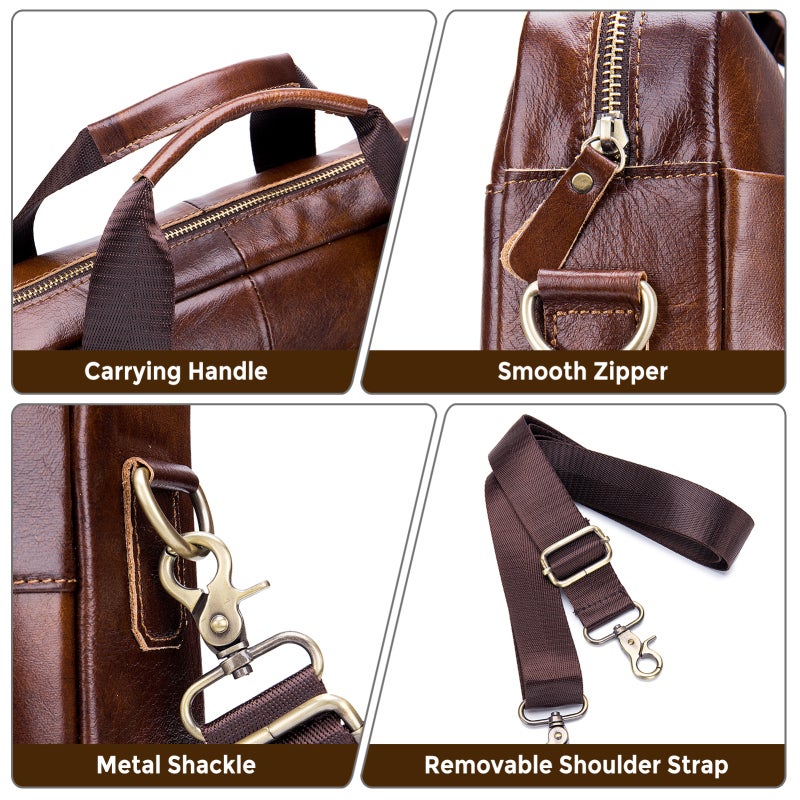 Black Cowhide Leather Messenger Bag - Water-resistant Scratch-resistant Satchel Bag With Anti-rust Metal Buckles Reinforced Stitching Spacious Compartments Removable Adjustable Strap for Men On-the-go - Image 5