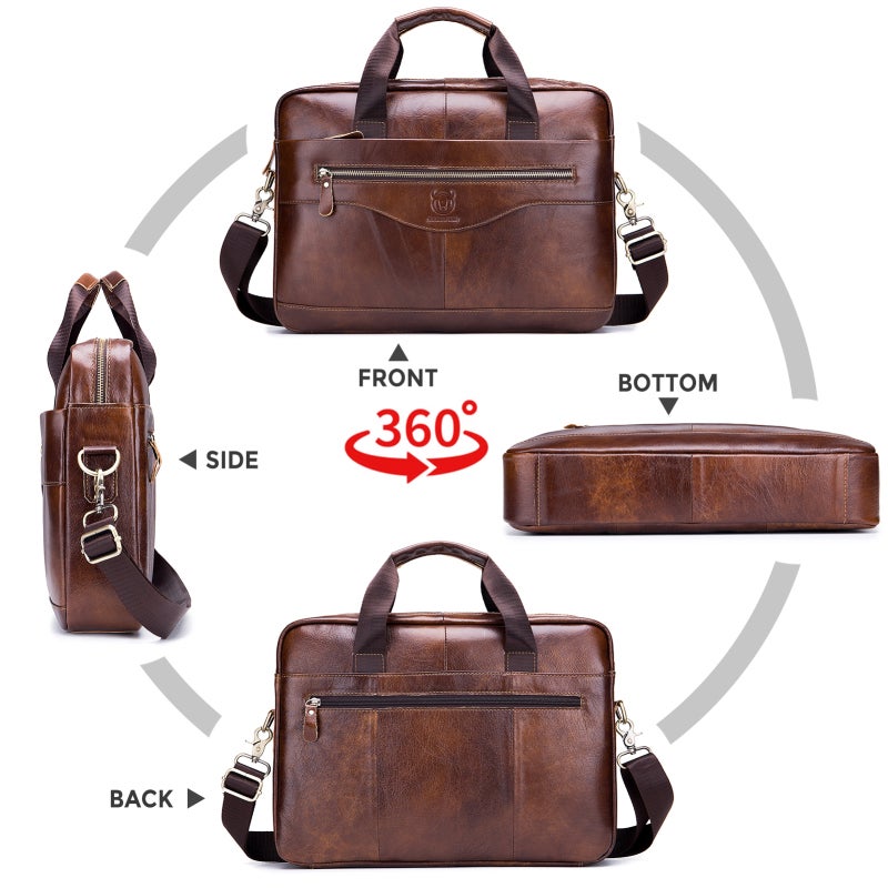 Black Cowhide Leather Messenger Bag - Water-resistant Scratch-resistant Satchel Bag With Anti-rust Metal Buckles Reinforced Stitching Spacious Compartments Removable Adjustable Strap for Men On-the-go - Image 2