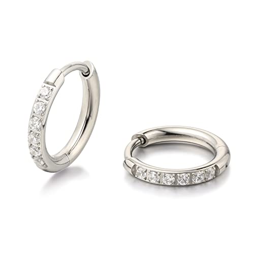 Limerencia G23 Pure Titanium Small Huggie Hoop Earrings,Hypoallergenic 18g Cartilage Hoops Cubic Zirconia Cuff Earrings Piercing Jewelry for Women Sensitive Ears(8mm, White CZ) - Image 1
