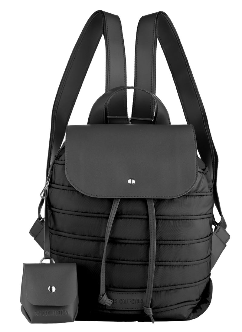 B.S COLLECTION Women's Backpack in Soft Fabric Waterproof Quilted Design Black BEE BACKPACK  - Image 1
