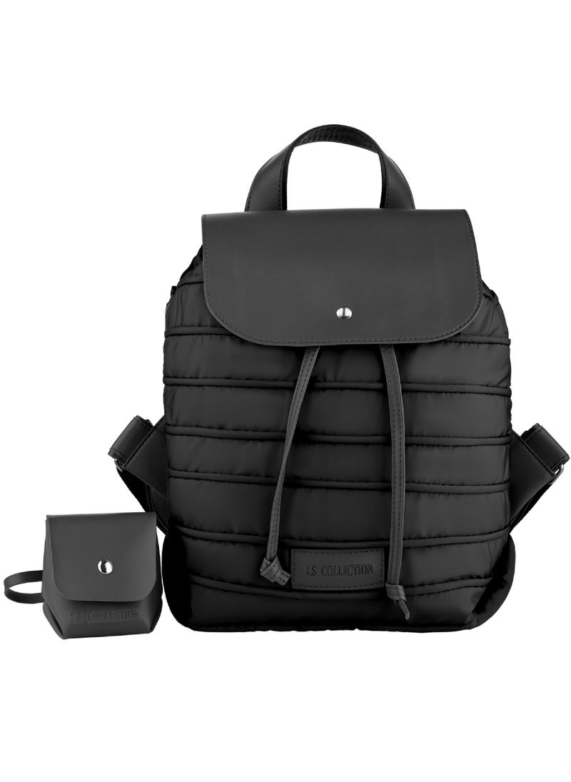 B.S COLLECTION Women's Backpack in Soft Fabric Waterproof Quilted Design Black BEE BACKPACK  - Image 2
