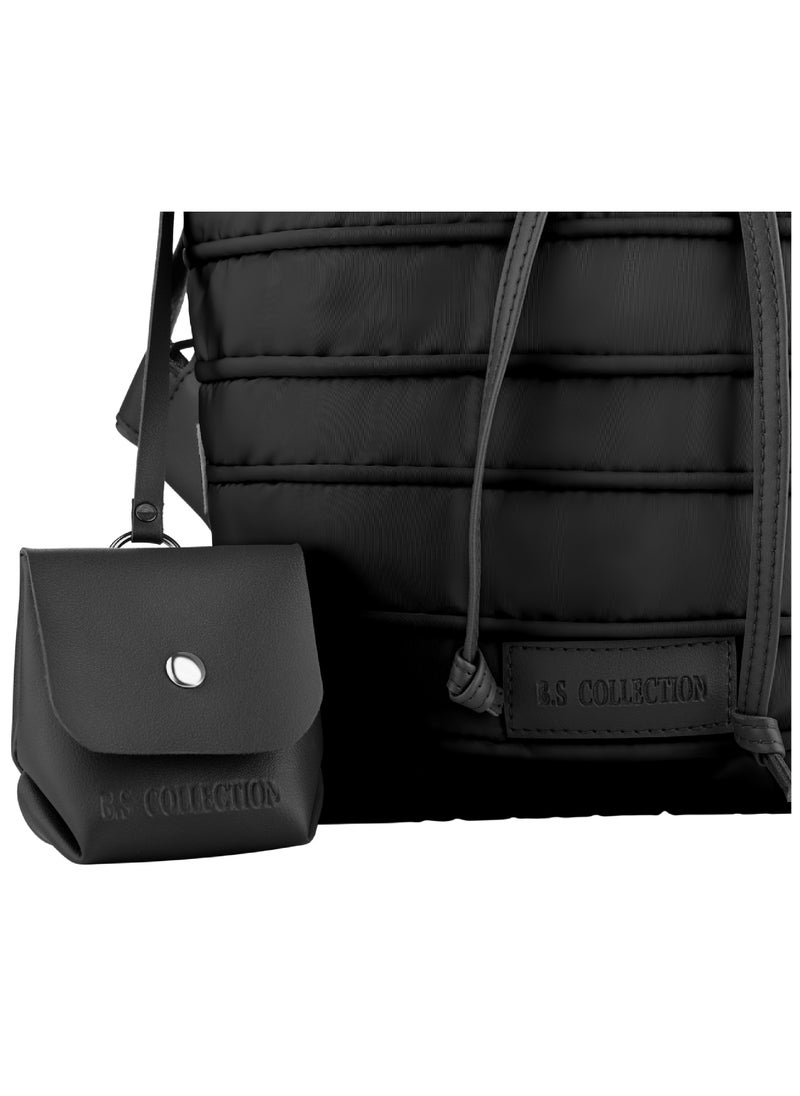 B.S COLLECTION Women's Backpack in Soft Fabric Waterproof Quilted Design Black BEE BACKPACK  - Image 3