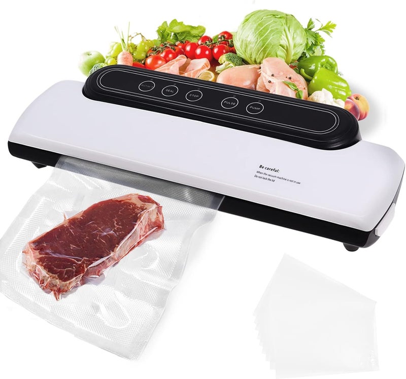 Hoqqf Vacuum Sealer Machine, Mini Automatic Fresh Food Saver for Home Kitchen Medicine Chemical Industry, Automatic Food Saver with 10 Vacuum Sealer Bags - Image 1