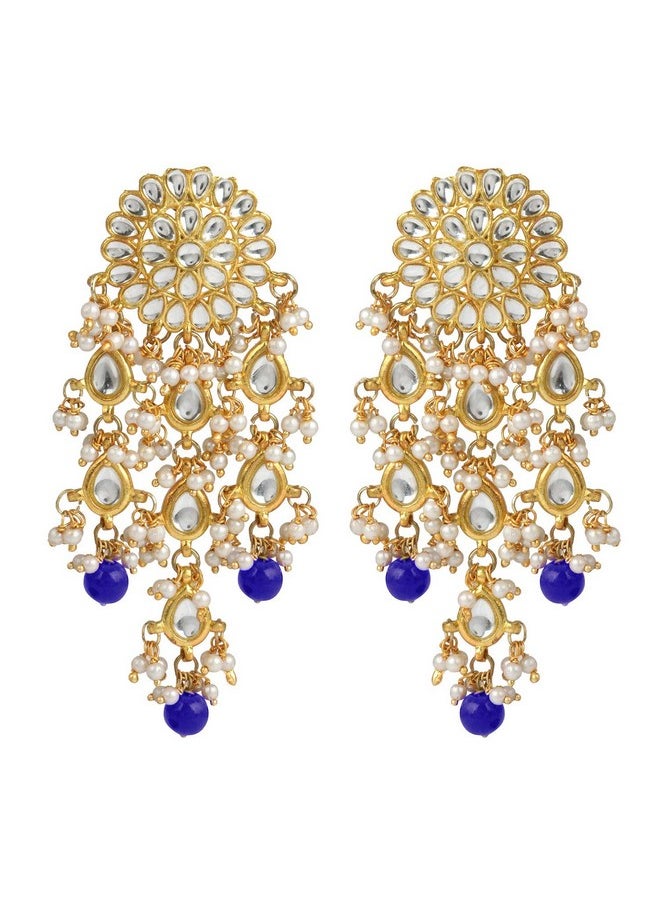 Aheli Antique Indian Boho Oxidized Jhumki Ethnic Fusion Bollywood Party Wear Dangle Hypoallergenic Earrings Ethnic Fashion Statement Jewelry For Women Girls (Blue Stone Beaded Chandelier)  - Image 1