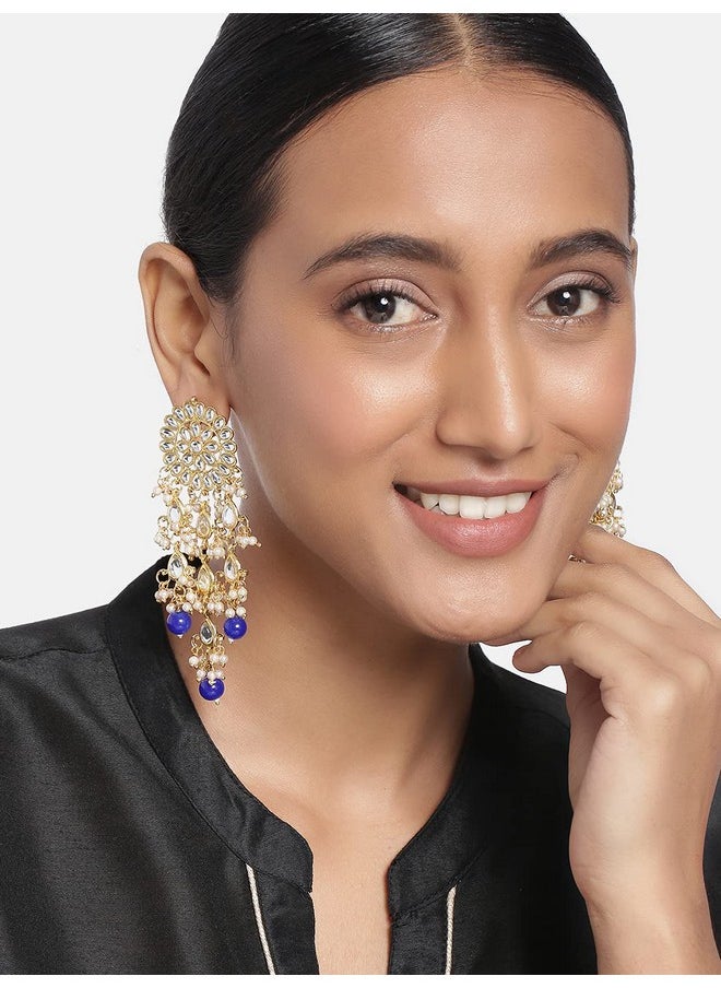 Aheli Antique Indian Boho Oxidized Jhumki Ethnic Fusion Bollywood Party Wear Dangle Hypoallergenic Earrings Ethnic Fashion Statement Jewelry For Women Girls (Blue Stone Beaded Chandelier)  - Image 2