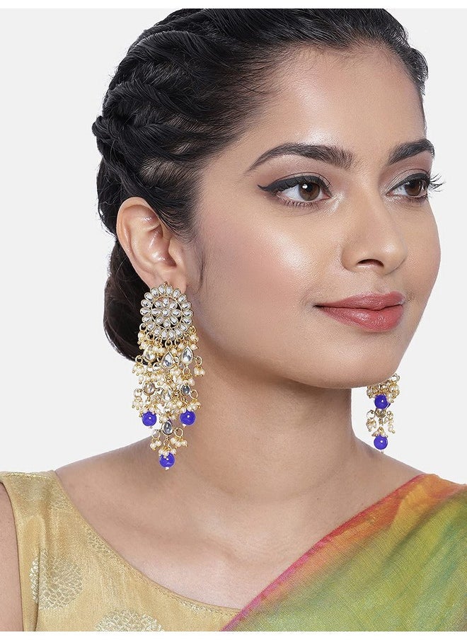 Aheli Antique Indian Boho Oxidized Jhumki Ethnic Fusion Bollywood Party Wear Dangle Hypoallergenic Earrings Ethnic Fashion Statement Jewelry For Women Girls (Blue Stone Beaded Chandelier)  - Image 3