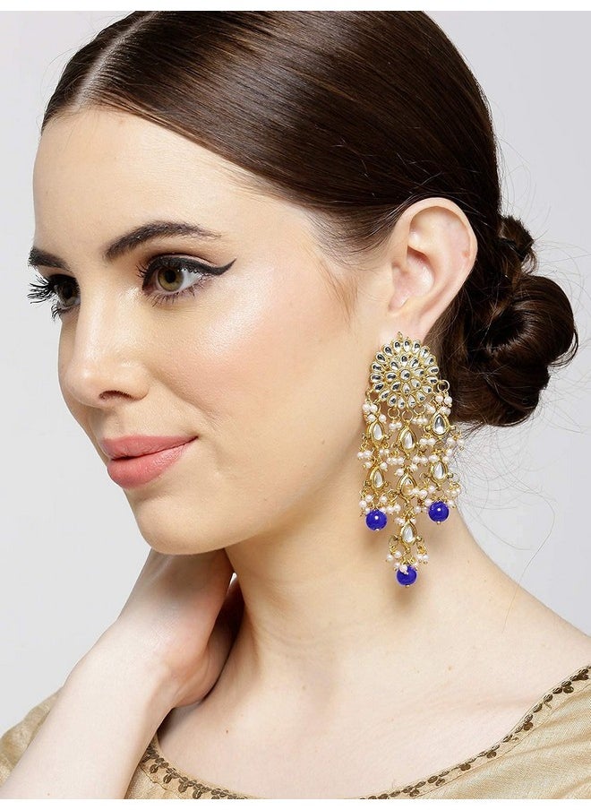 Aheli Antique Indian Boho Oxidized Jhumki Ethnic Fusion Bollywood Party Wear Dangle Hypoallergenic Earrings Ethnic Fashion Statement Jewelry For Women Girls (Blue Stone Beaded Chandelier)  - Image 4