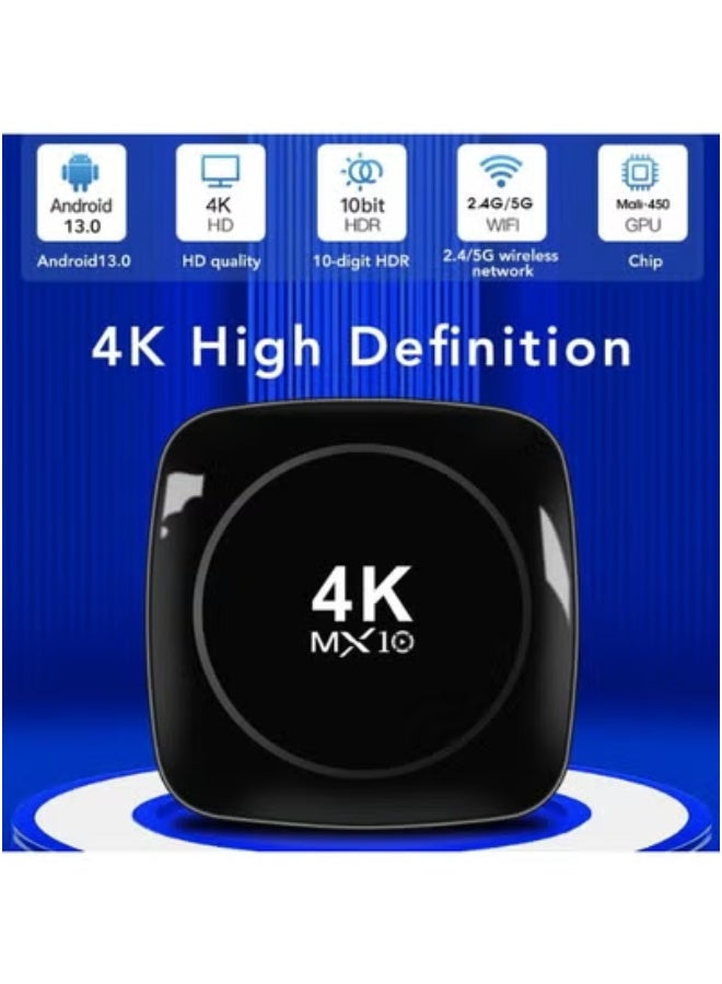 MX10 MX10 Android 13.0 Smart TV Box with Amlogic Quad-Core Processor – 4K Ultra HD AV1 Streaming Media Player – Dual-Band WiFi (2.4G/5.8G), Bluetooth 4.1, HDMI, USB, AV – Android ATV Box for Netflix, YouTube, IPTV & Smart TV Home Entertainment  - Image 2
