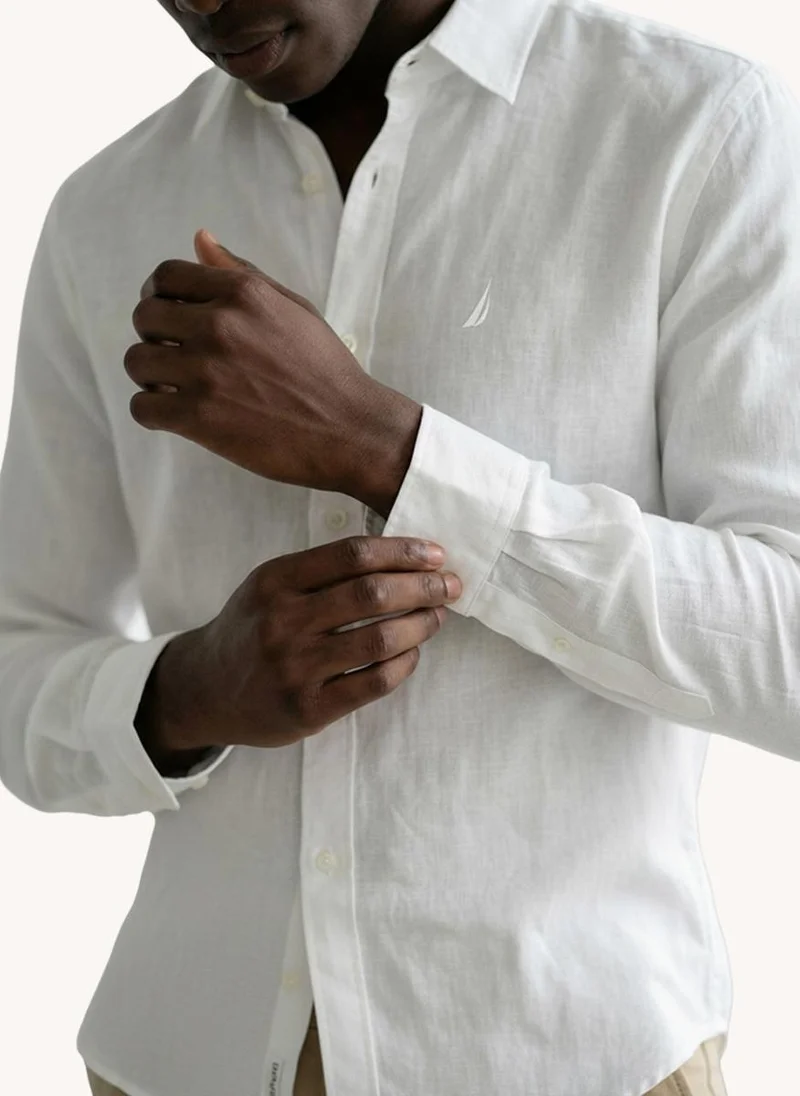 Nautica  Men Regular Fit Solid Linen Shirt for Everyday Casual Wear-White for Men | Best Price UAE
