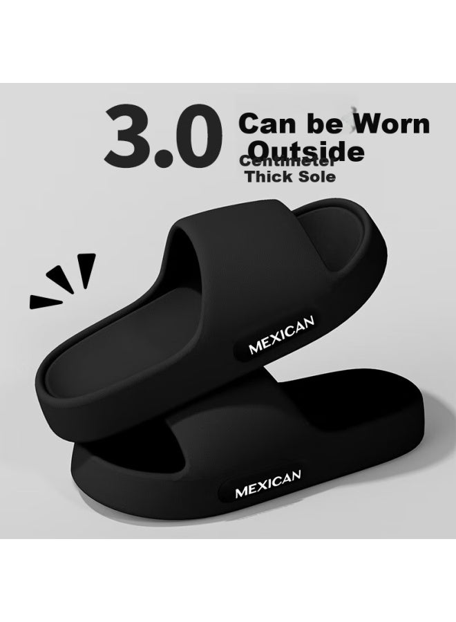 Strawman Couple Slippers Thick-soled Bathroom Indoor Outdoor Slippers For Men And Women, Silent Chinese Red Cool Slippers, Black, Size 44-45