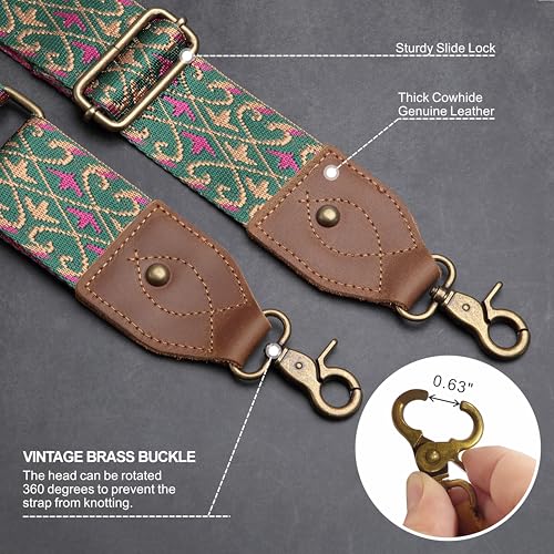 Nefelibata Purse Strap, 2" Cowhide Head Wide Shoulder Strap Adjustable Replacement,Retro Jacquard Embroidery Multi-pattern Crossbody Bag Straps for Handbag,Crossbody Bags(Yellow Bird) - Image 3