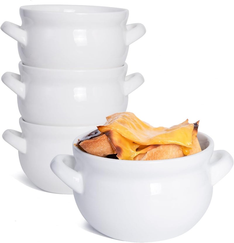 Vumdua Soup Bowls with Handles 16 Oz Ceramic French Onion Soup Bowls  Stackable Oven Safe Bowls Serving Soup Crocks for Soup Cereal Chilli Pot Pies Set of 4 White  - Image 1