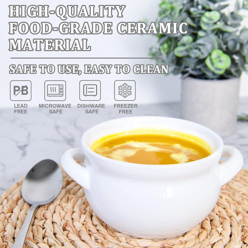 Vumdua Soup Bowls with Handles 16 Oz Ceramic French Onion Soup Bowls  Stackable Oven Safe Bowls Serving Soup Crocks for Soup Cereal Chilli Pot Pies Set of 4 White  - Image 4